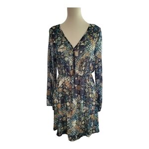 💕Everly Sheer Layered Mini Aztec‎ Print Dress Womens Size M